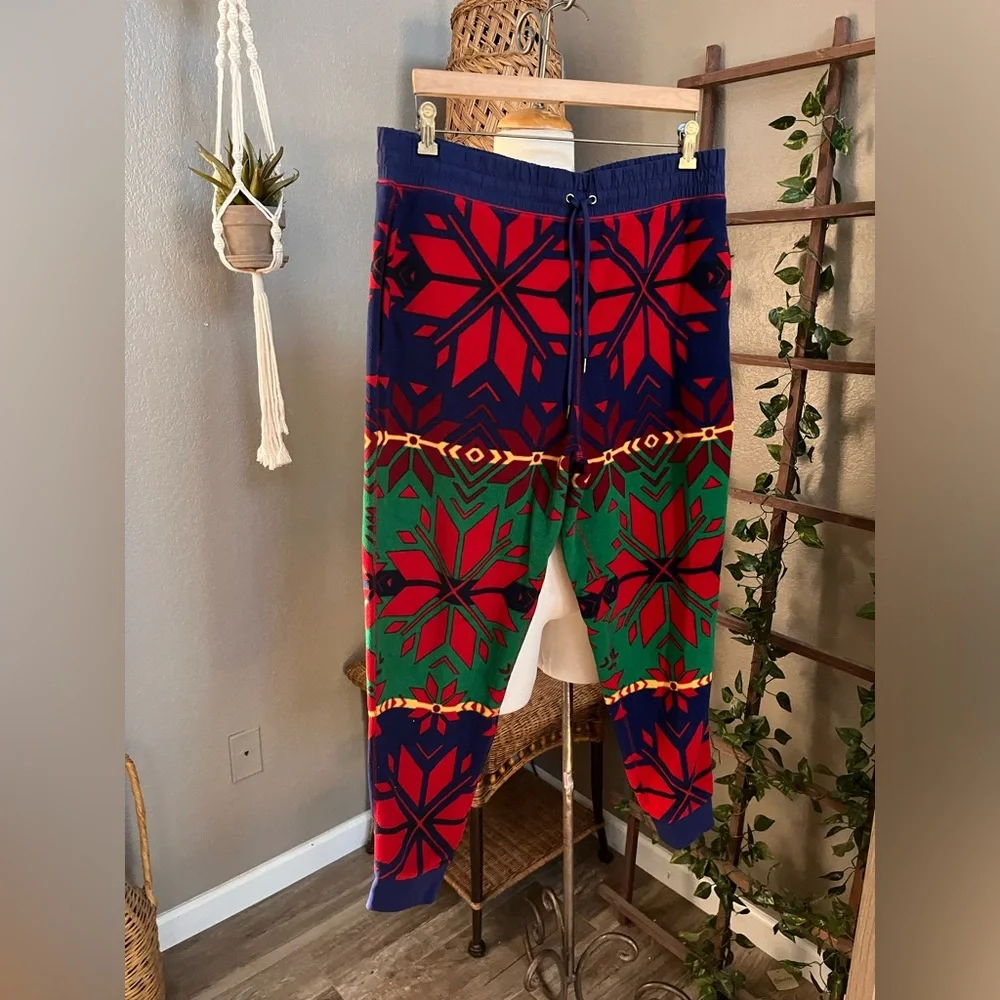 ▪️Polo Ralph Lauren Festive Holiday Red Green Blue Geometric-Print Fleece Jogger